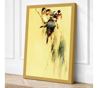 Two Birds on Grass Botanical Canvas Wall Art Print 18x12 Inch