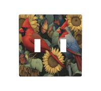Two Birds On Sunflowers Butterflies Double Gang Toggle Light Cover Wall Plate Switch Decor Standard Size - 11.4x11.4cm