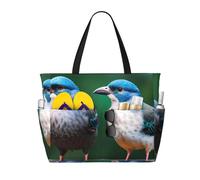 Two Birds Print Beach Tote Bag Waterproof Large Bags With Zipper Big Capacity For Vacation Travel