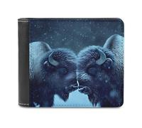 Two Bisons in Snows Day Small Billfold Wallet Front Pocket Card Holder Slim Passport Purse for Men Women