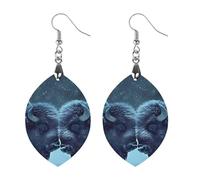 Two Bisons in Snows Day Women's Wooden Earring Apricot Shaped Dangle Earrings Pendant Jewelry