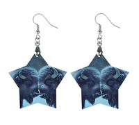 Two Bisons in Snows Day Women's Wooden Earring Star Dangle Earrings Pendant Jewelry