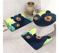 Two Black Bears Hug In The Anime Bathroom Rugs Sets 3 Piece, Soft Absorbent Memory Foam Bath Mats And U Shaped Contour Toilet Rug, Home Decoration, Quick Dry