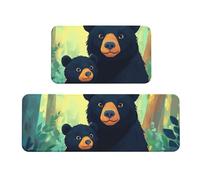 Two Black Bears Hug In The Anime Rug Cushioned Kitchen Rugs Sets Of 2 Comfort Standing Mat For Home Decor Sink,Kitchen Mats For Floor Non Slip Washable ，Laundr 17"X47"+17"X30"