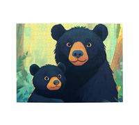 Two Black Bears Hug In The Anime Wooden Puzzle 500 Piece Jigsaw Puzzle for Adults Challenging Puzzle for Game Size 15"x20.4"