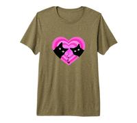 Two Black Cat Silhouette Inside a Pink Heart Shape Premium T-Shirt