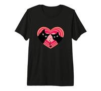 Two Black Cat Silhouette Inside a Pink Heart Shape Premium T-Shirt