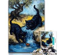 Two Black Cats Jigsaw Puzzles for Adults 1000 Piece,Staycation Kill Time with Fully Interlocking Randomly Shaped Pieces 75x50cm