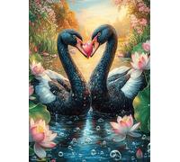 Two Black Swans in A Lake 300-piece Jigsaw Puzzle Set Fairy Tale Scenery Cartoon For Adults Teens 14+ Logic Skill Indoor Game Family Game Night Summer Durable Material 300 PCS