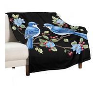 Two Blue Birds Sitting on Branch Lightweight Throw Blanket for Bed Couch Sofa Soft Flannel Blankets Large Warm Plush Throws 30"x40"
