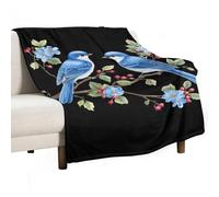 Two Blue Birds Sitting on Branch Lightweight Throw Blanket for Bed Couch Sofa Soft Flannel Blankets Large Warm Plush Throws 40"x60"