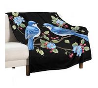 Two Blue Birds Sitting on Branch Lightweight Throw Blanket for Bed Couch Sofa Soft Flannel Blankets Large Warm Plush Throws 50"x60"