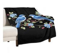 Two Blue Birds Sitting on Branch Lightweight Throw Blanket for Bed Couch Sofa Soft Flannel Blankets Large Warm Plush Throws 30"x50"