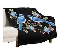 Two Blue Birds Sitting on Branch Lightweight Throw Blanket for Bed Couch Soft Flannel Blankets Large Warm Plush Throws 50"x60"