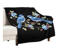 Two Blue Birds Sitting on Branch Lightweight Throw Blanket for Bed Couch Soft Flannel Blankets Large Warm Plush Throws 60"x80"