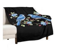Two Blue Birds Sitting on Branch Lightweight Throw Blanket for Bed Couch Soft Flannel Blankets Large Warm Plush Throws 30"x50"