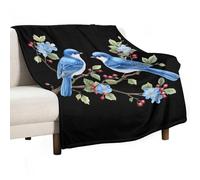 Two Blue Birds Sitting on Branch Lightweight Throw Blanket for Bed Couch Soft Flannel Blankets Large Warm Plush Throws 40"x50"