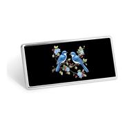Two Blue Birds Sitting on Branch Metal Badge Rectangular Stainless Steel Badges Decorative Lapel Pins Clothing Backpack Accessory Gift