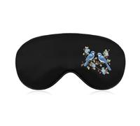 Two Blue Birds Sitting on Branch Soft Sleep Masks for Men Women Silk Eye Mask with Adjustable Strap Comfortable Blindfold Eyeshade