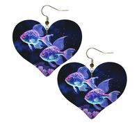 Two Blue Fish Leather Earrings for Women Heart Earring Lightweight Dangle Drop Earring Set Jewelry Gift, One Size, No Gemstone