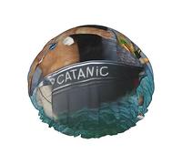 Two Brave Cats Are Floating On The Sea Iceberg Pattern Shower Cap & Bath Cap For Women,Reversible Oversized Waterproof Shower Caps Large Designed For All Hair Lengths,Elastic Reusable Bathing Hair Cap