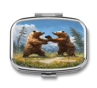 Two Brown Bears Painting Small Pill Organizer with 2 Compartments