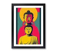 Two Buddha Framed Print | A2 Black Framed Wall Art | Ready to Hang | Modern Religious Picture | Living Room Bedroom Lounge Office