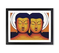 Two Buddha Framed Wall Art Print A2 Black
