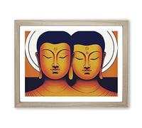 Two Buddha Framed Wall Art Print A2 Oak