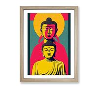 Two Buddha Framed Wall Art Print A2 Oak