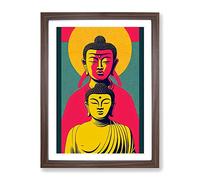 Two Buddha Framed Wall Art Print A2 Walnut