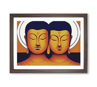 Two Buddha Framed Wall Art Print A2 Walnut