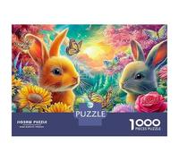 Two Bunnies by Stream with Butterflies 1000-Piece Jigsaw Puzzle Cute Rabbit Classic Educational Game for Family Puzzle Time 70x50cm/1000pcs
