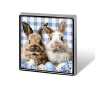 Two Bunnies Flower Easter Egg Blue White Checker Unisex Brooches & Pins Square Lightweight Lapel Badge Jewelry for Clothing Shawl Hat