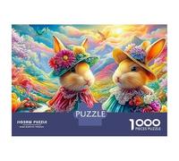 Two Bunnies in Fancy Dresses And Hats 1000-Piece Jigsaw Puzzle Lucky Rabbit Ideal for Men, Women, Elders & Seniors 70x50cm/1000pcs