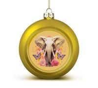 Two Butterflies and Elephant Christmas Ball Ornaments - Golden Shatterproof Plastic Vintage Rustic Xmas Tree Decorations Pendant for Family Holiday Wedding Party Xmas Hanging Decoration