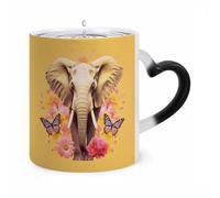 Two Butterflies And Elephant Color Changing Mug Heat Changing Coffee Mugs Funny Magic Cup Heat Sensitive Travel Mug Novelty Coffee Cups Personalized Customized Gift Idea for Men & Women 11 Oz