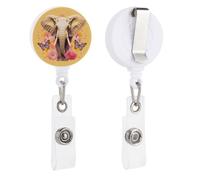 Two Butterflies and Elephant Retractable Badge Reel - Personalized ID Name Badge Holder with Lanyard Cute Badges Reel Holder Round Nurse Doctor Name Tag Badges Clip for Work