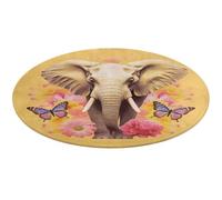 Two Butterflies and Elephant Round Area Rug Non Slip Backing Doormat Water Absorbent Plush Throw Low-Pile Non-Slip Floor Mat Carpet for Living Room Bedroom Entryway Nursery Room 60 * 60cm