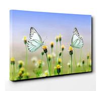 Two Butterflies on Yellow Flowers Canvas Print | Gallery Wrapped 30mm Frame Wall Art | 30x20 inches | Ready to Hang | Modern Floral Picture | Living Room Bedroom Lounge Office