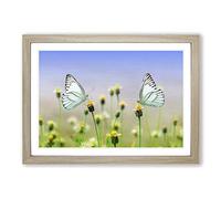 Two Butterflies on Yellow Flowers Framed Print | A2 Oak Framed Wall Art | Ready to Hang | Modern Floral Picture | Living Room Bedroom Lounge Office