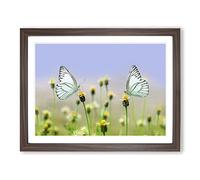 Two Butterflies on Yellow Flowers Modern Framed Print | A2 Walnut Framed Wall Art | Ready to Hang | Modern Floral Picture | Living Room Bedroom Lounge Office