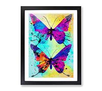 Two Butterflies Painted No.1 Abstract Framed Print | A2 Black Framed Wall Art | Ready to Hang | Abstract Fantasy Picture | Living Room Bedroom Lounge Office