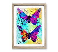 Two Butterflies Painted No.1 Abstract Framed Print | A2 Oak Framed Wall Art | Ready to Hang | Abstract Fantasy Picture | Living Room Bedroom Lounge Office