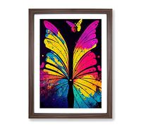 Two Butterflies Painted No.4 Abstract Framed Print | A2 Walnut Framed Wall Art | Ready to Hang | Abstract Fantasy Picture | Living Room Bedroom Lounge Office