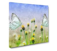 Two Butterflies Upon Yellow Flowers Canvas Print | Gallery Wrapped 30mm Frame Wall Art | 14x14 inches | Ready to Hang | Modern Floral Picture | Living Room Bedroom Lounge Office
