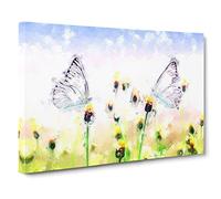 Two Butterflies Upon Yellow Flowers Canvas Print | Gallery Wrapped 30mm Frame Wall Art | 30x20 inches | Ready to Hang | Modern Floral Picture | Living Room Bedroom Lounge Office