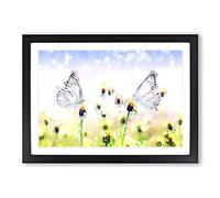 Two Butterflies Upon Yellow Flowers in Abstract Framed Print | A2 Black Framed Wall Art | Ready to Hang | Abstract Floral Picture | Living Room Bedroom Lounge Office