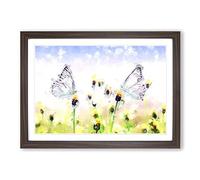 Two Butterflies Upon Yellow Flowers in Abstract Framed Print | A2 Walnut Framed Wall Art | Ready to Hang | Abstract Floral Picture | Living Room Bedroom Lounge Office