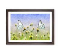 Two Butterflies Upon Yellow Flowers Painting Framed Print | A2 Walnut Framed Wall Art | Ready to Hang | Modern Floral Picture | Living Room Bedroom Lounge Office